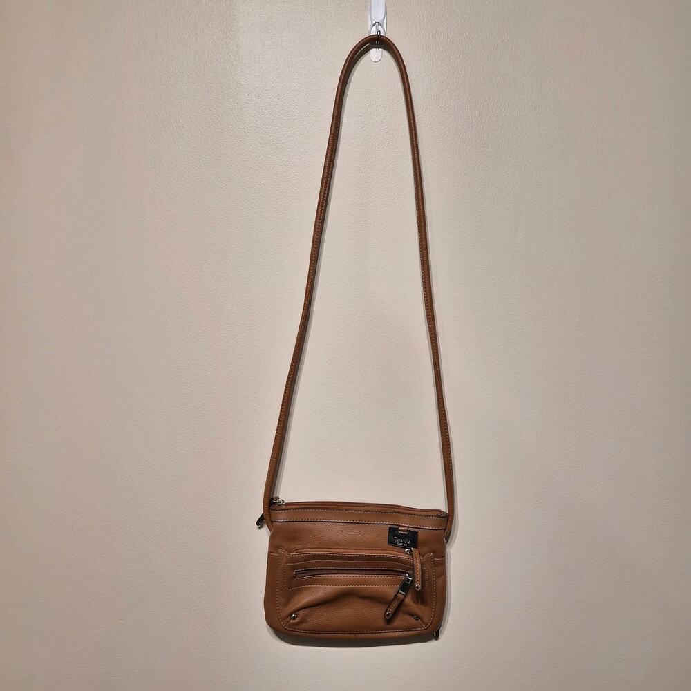 Tignanello Brown Textured Leather Crossbody Bag with Silver Hardware